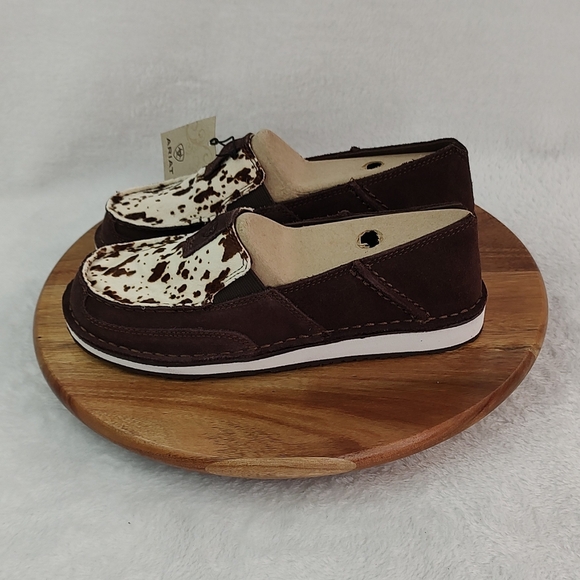 Ariat Cruiser Slip-On Shoes Chocolate Chip Suede Spotted Hair On Lightweight - Picture 3 of 7